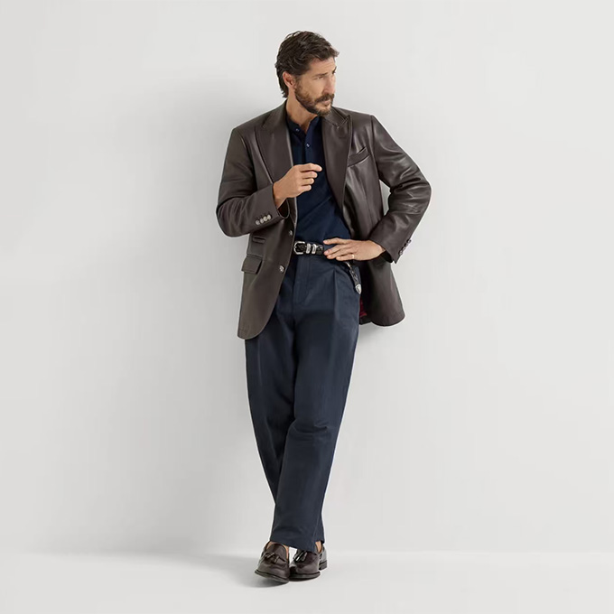 brunello cucinelli panama cotton linen pleated straight leg trousers